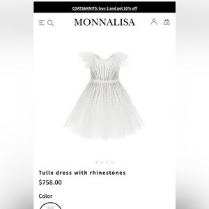 Elegant White Tulle Dress with Rhinestones‎